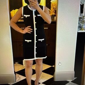Commense Black and White Button-Front Mini Dress